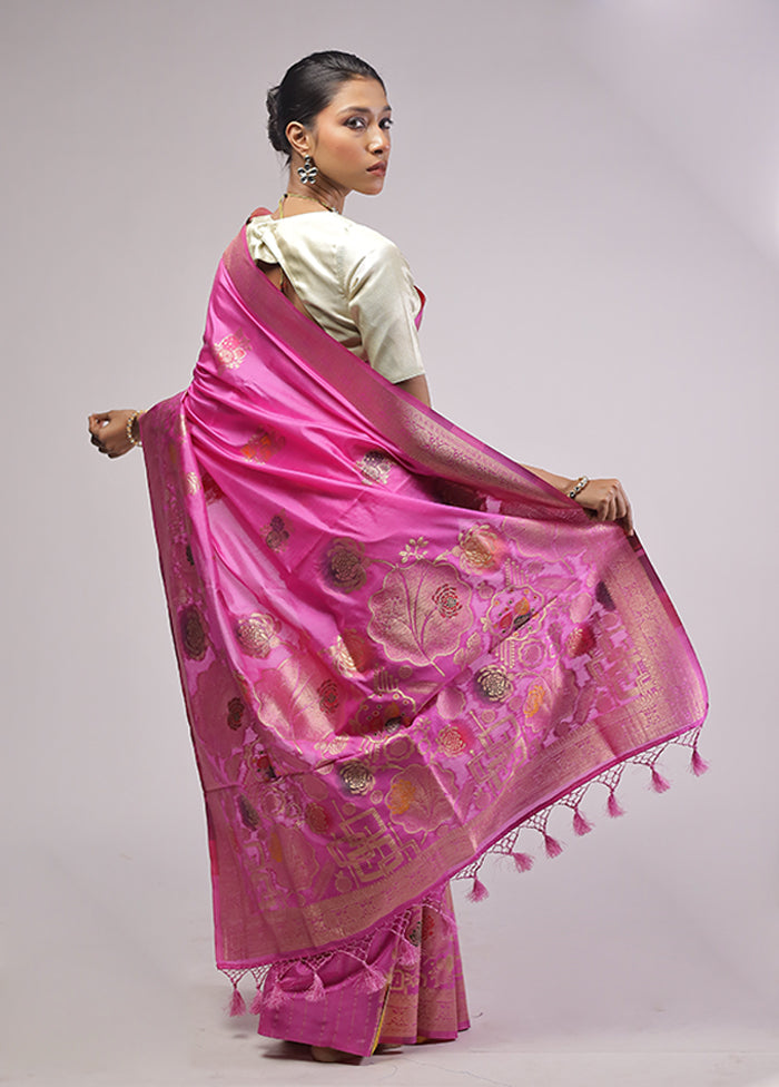 Pink Dupion Silk Saree With Blouse Piece