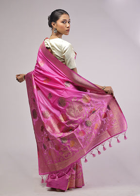 Pink Dupion Silk Saree With Blouse Piece