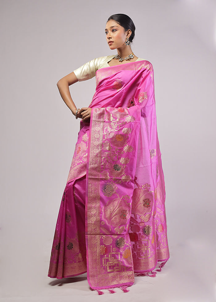 Pink Dupion Silk Saree With Blouse Piece