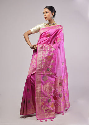 Pink Dupion Silk Saree With Blouse Piece