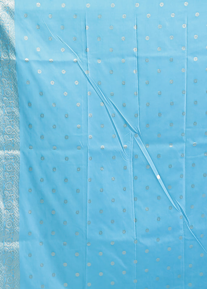 Blue Dupion Silk Saree With Blouse Piece