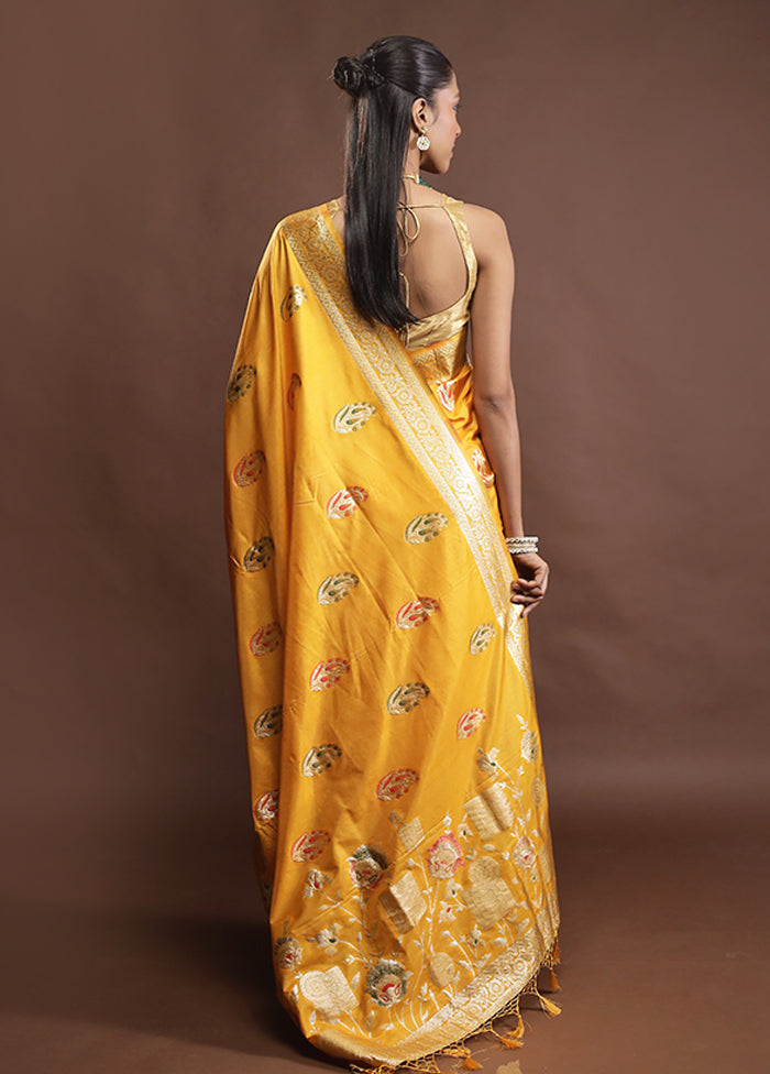 Yellow Dupion Silk Saree With Blouse Piece