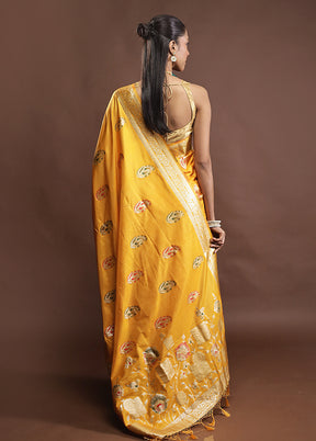Yellow Dupion Silk Saree With Blouse Piece