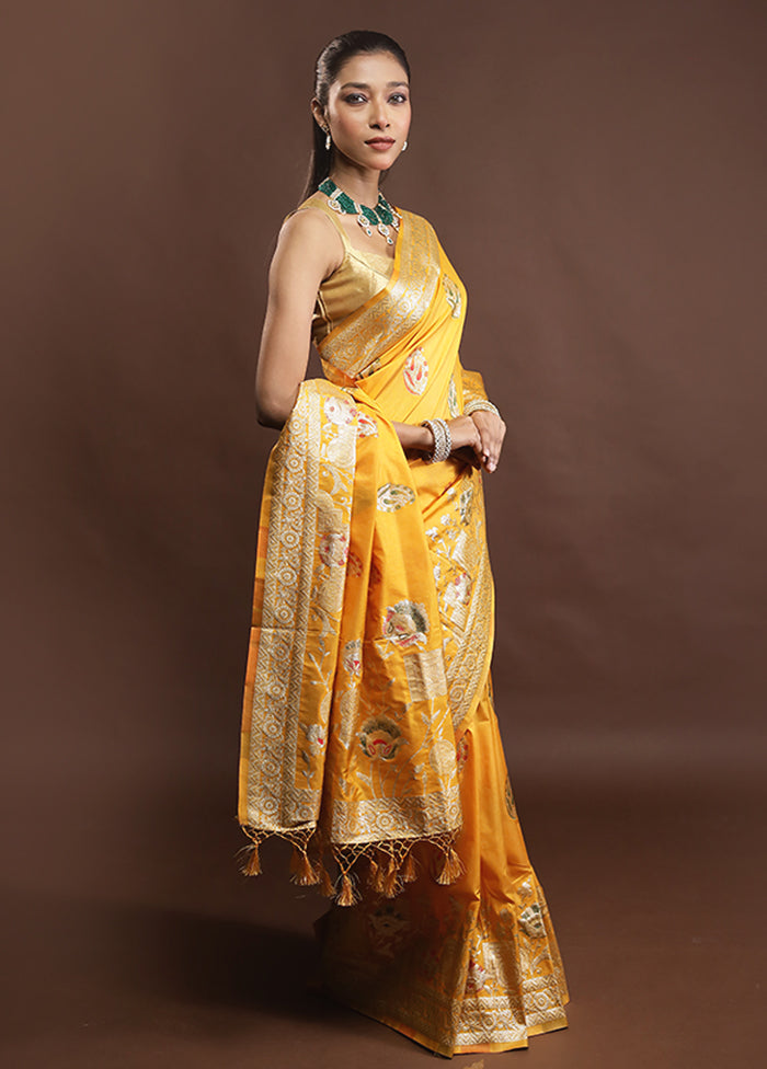 Yellow Dupion Silk Saree With Blouse Piece