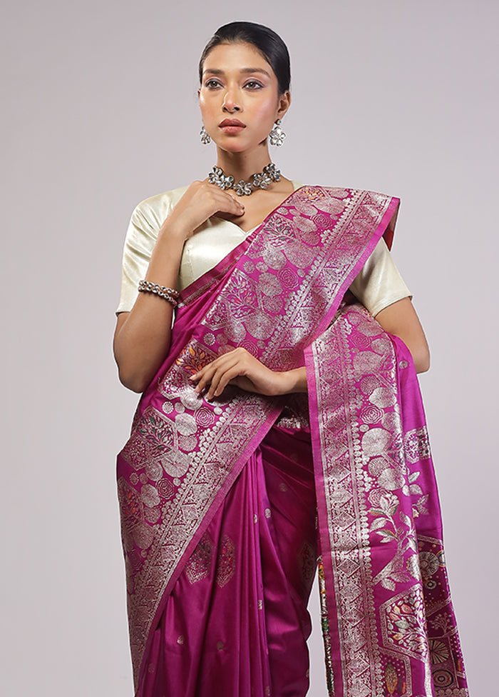 Purple Dupion Silk Saree With Blouse Piece