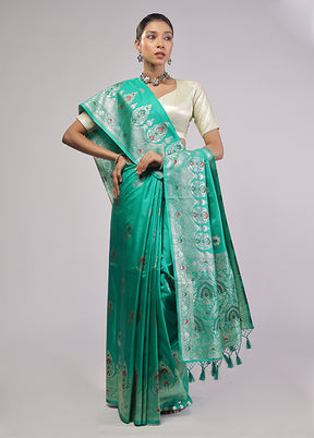 Green Dupion Silk Saree With Blouse Piece