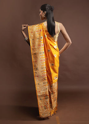Yellow Dupion Silk Saree With Blouse Piece