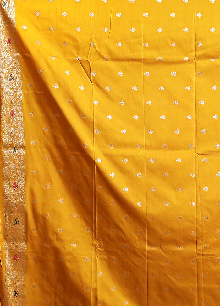 Yellow Dupion Silk Saree With Blouse Piece