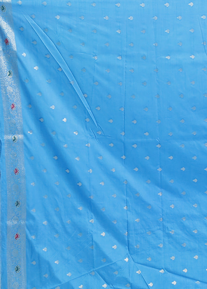 Blue Dupion Silk Saree With Blouse Piece