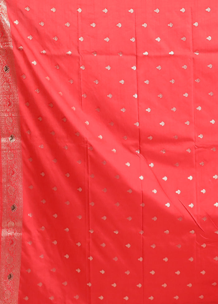 Red Dupion Silk Saree With Blouse Piece