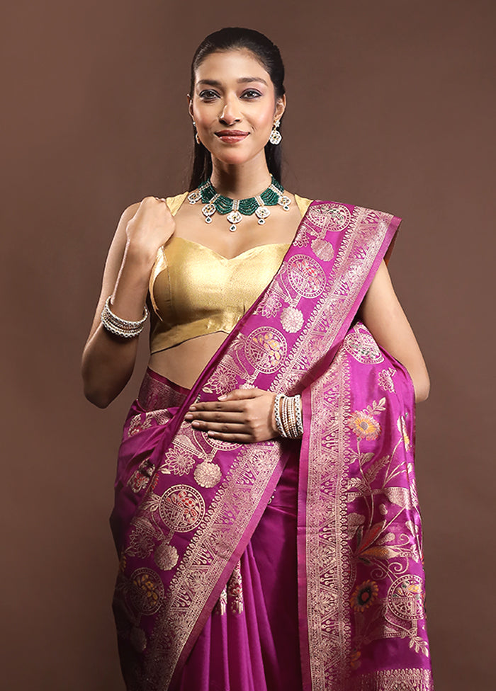 Purple Dupion Silk Saree With Blouse Piece
