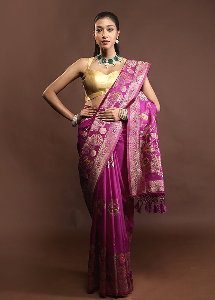 Purple Dupion Silk Saree With Blouse Piece