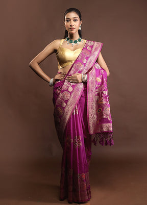 Purple Dupion Silk Saree With Blouse Piece