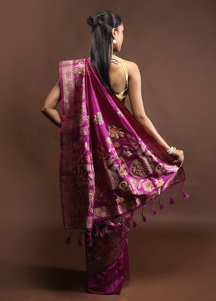 Purple Dupion Silk Saree With Blouse Piece