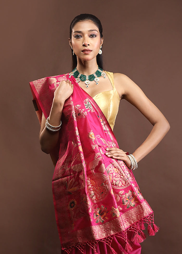 Pink Dupion Silk Saree With Blouse Piece