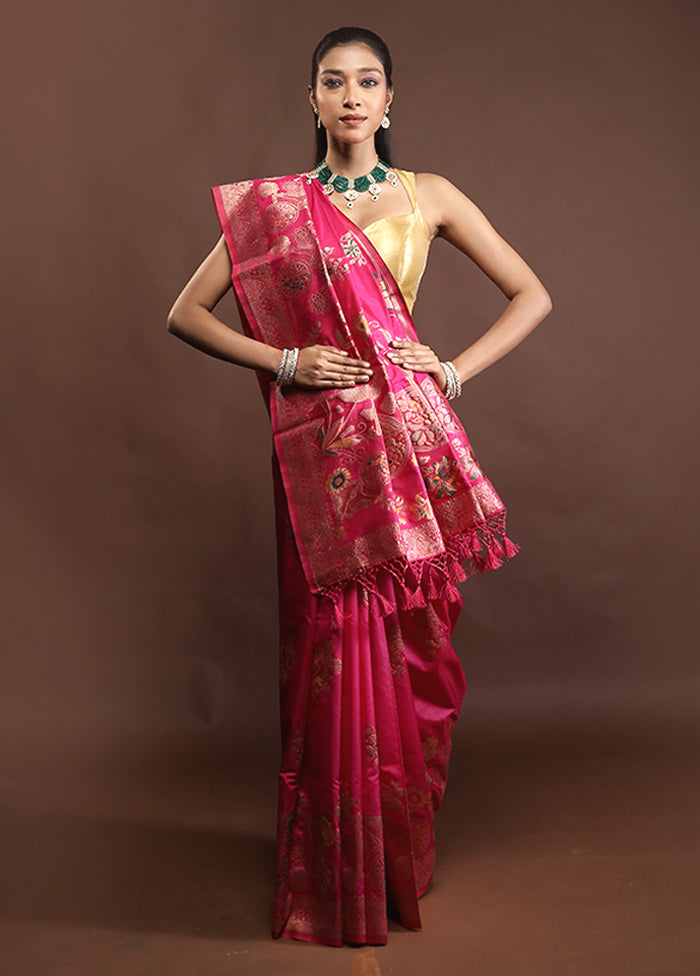 Pink Dupion Silk Saree With Blouse Piece