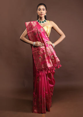 Pink Dupion Silk Saree With Blouse Piece