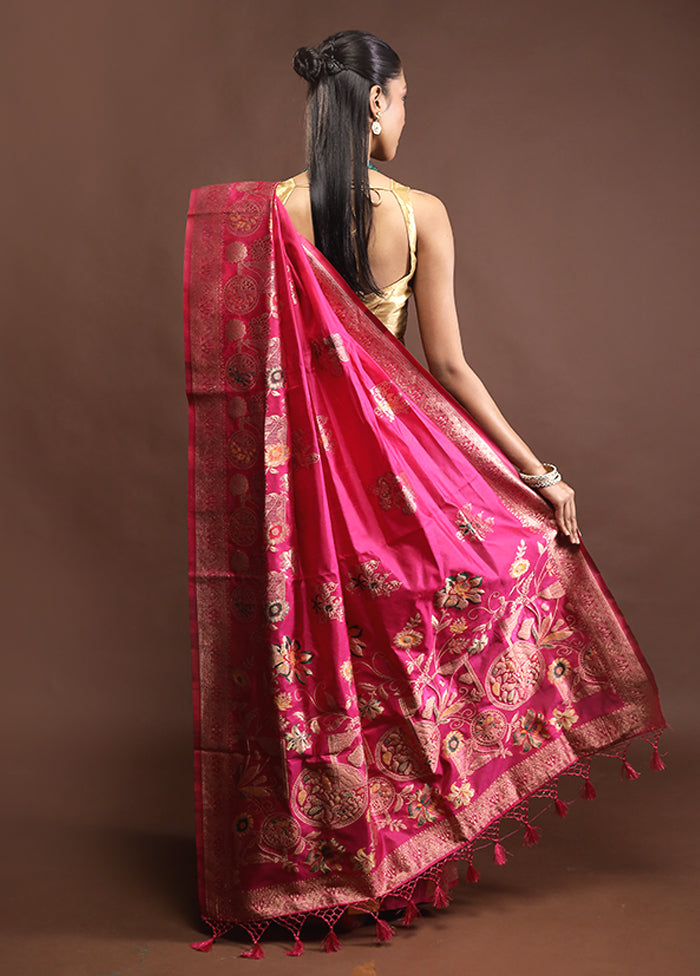 Pink Dupion Silk Saree With Blouse Piece