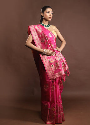 Pink Dupion Silk Saree With Blouse Piece
