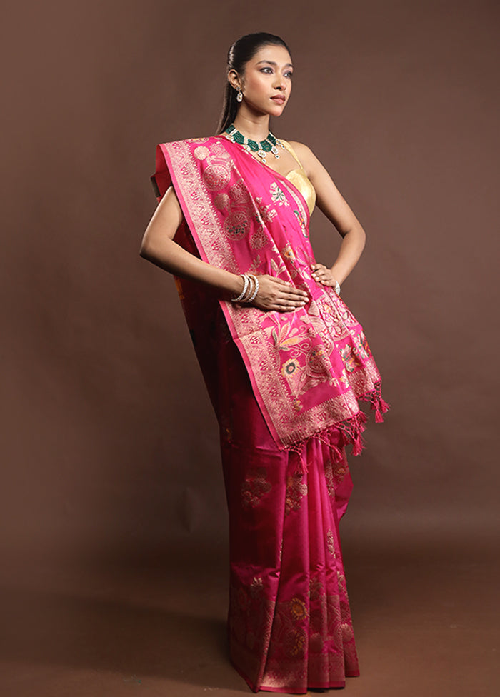 Pink Dupion Silk Saree With Blouse Piece