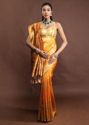 Yellow Dupion Silk Saree With Blouse Piece