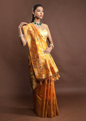 Yellow Dupion Silk Saree With Blouse Piece