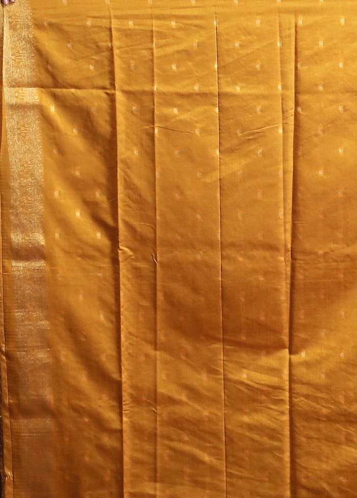 Yellow Dupion Silk Saree With Blouse Piece