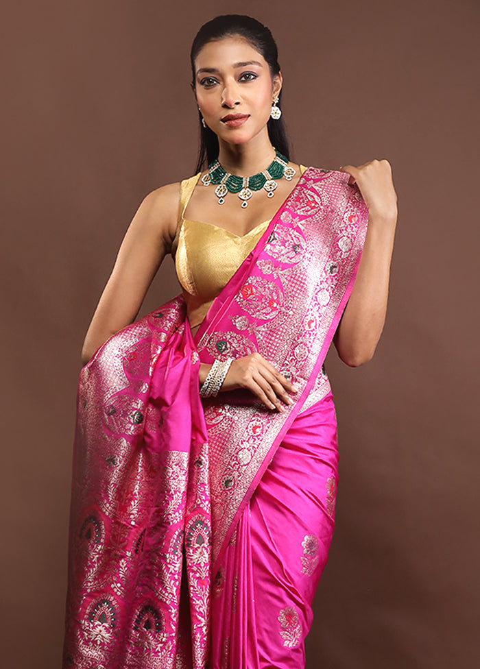Pink Dupion Silk Saree With Blouse Piece