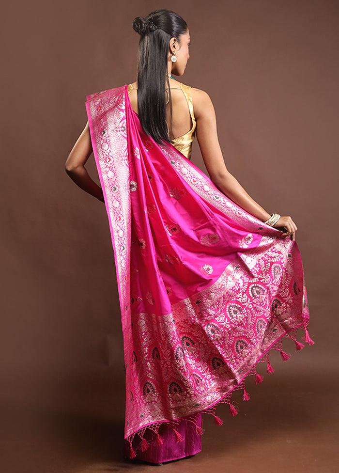 Pink Dupion Silk Saree With Blouse Piece