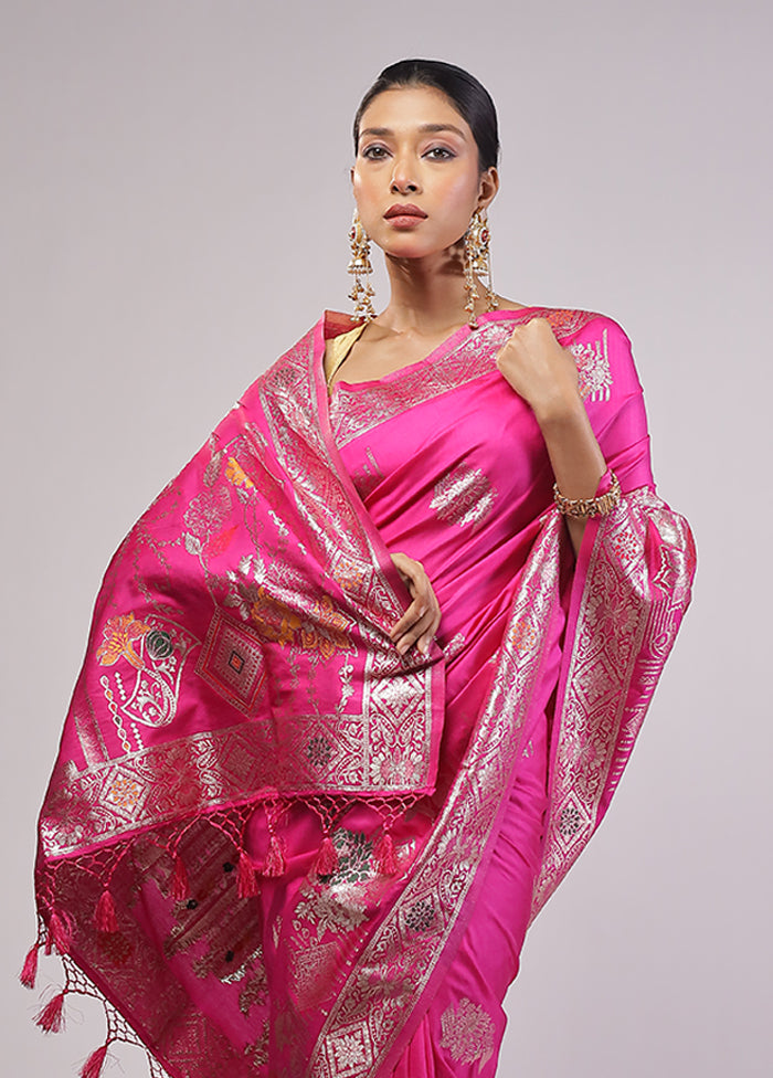 Pink Dupion Silk Saree With Blouse Piece