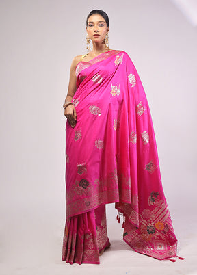 Pink Dupion Silk Saree With Blouse Piece