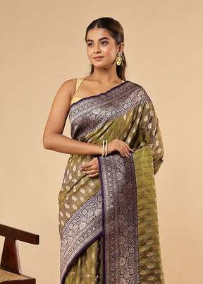 Blue Dupion Silk Saree With Blouse Piece