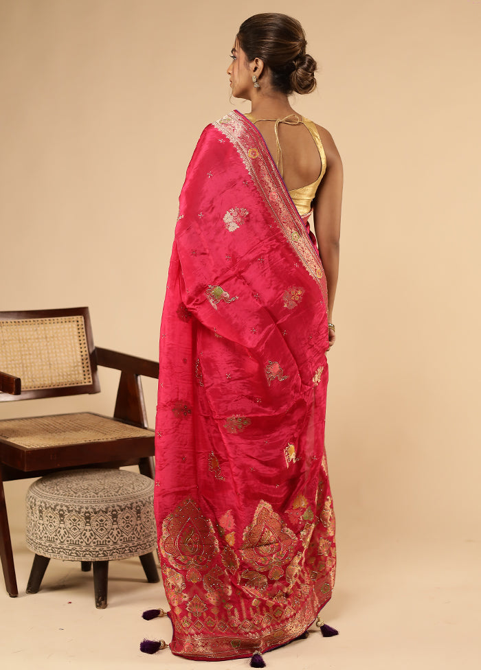 Pink Georgette Saree With Blouse Piece