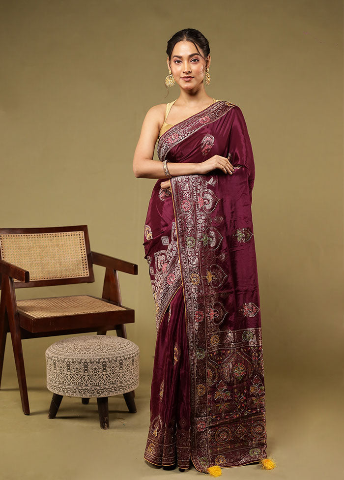 Purple Georgette Saree With Blouse Piece