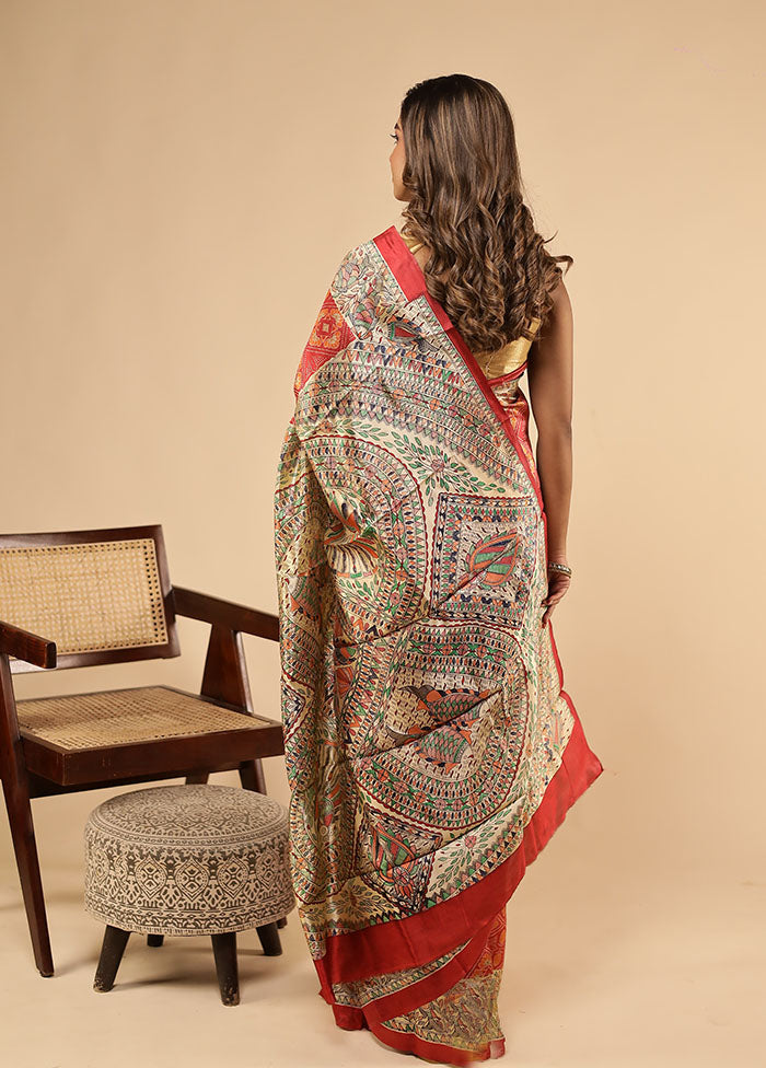 Red Printed Pure Silk Saree With Blouse Piece