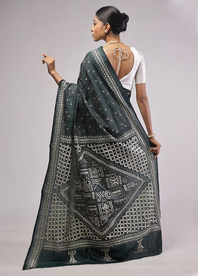 Black Handloom Kantha Stitch Pure Silk Saree With Blouse Piece