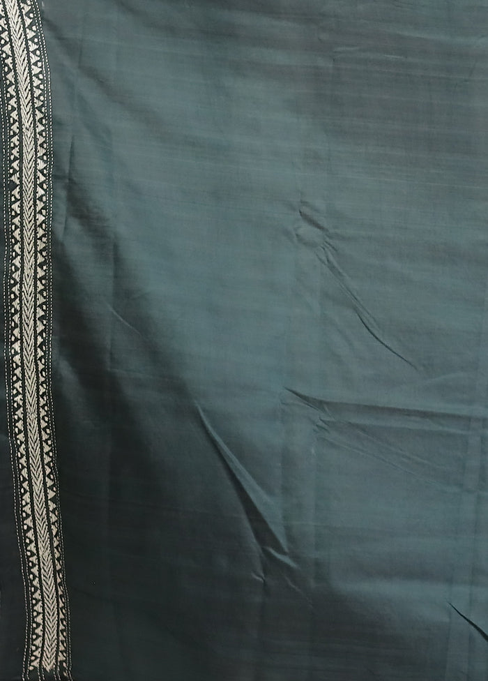 Black Handloom Kantha Stitch Pure Silk Saree With Blouse Piece