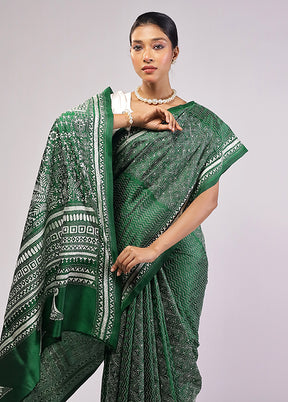 Green Handloom Kantha Stitch Pure Silk Saree With Blouse Piece
