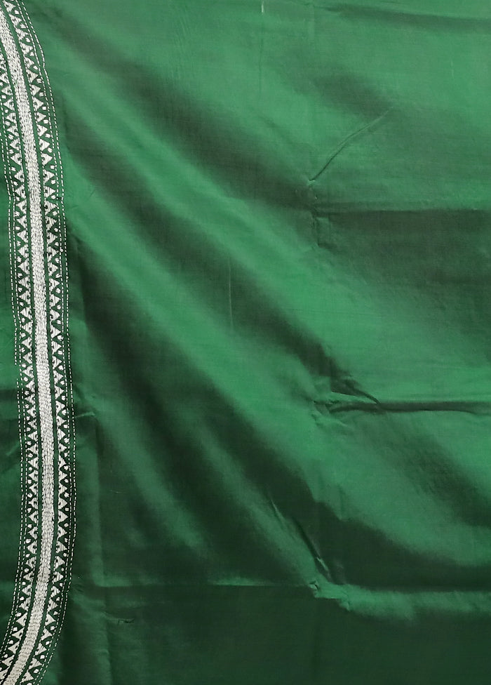 Green Handloom Kantha Stitch Pure Silk Saree With Blouse Piece
