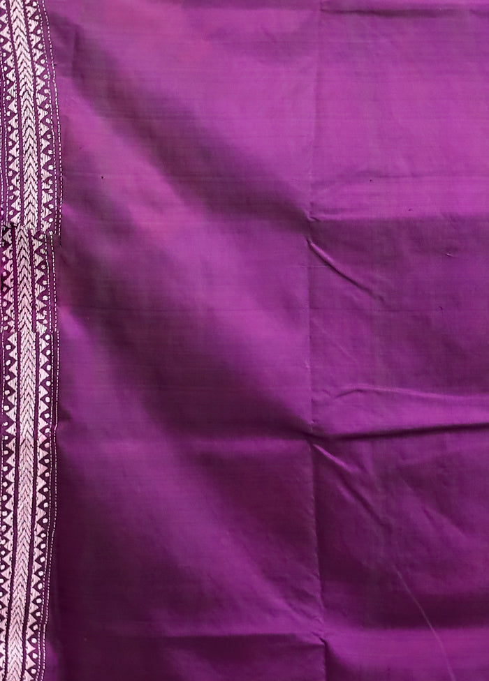 Purple Handloom Kantha Stitch Pure Silk Saree With Blouse Piece