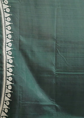 Green Handloom Kantha Stitch Pure Silk Saree With Blouse Piece
