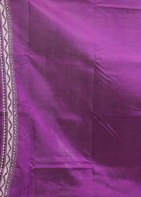 Purple Handloom Kantha Stitch Pure Silk Saree With Blouse Piece