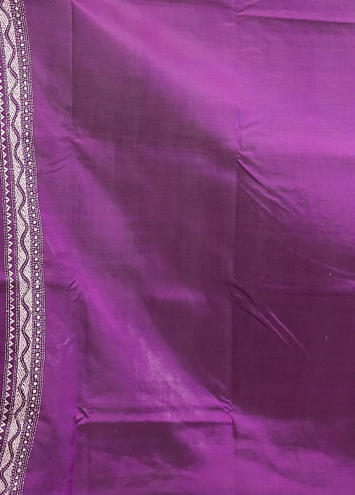 Purple Handloom Kantha Stitch Pure Silk Saree With Blouse Piece