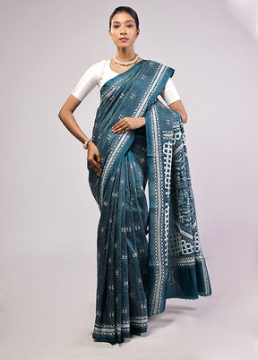 Green Handloom Kantha Stitch Pure Silk Saree With Blouse Piece