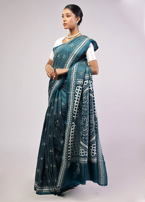 Green Handloom Kantha Stitch Pure Silk Saree With Blouse Piece