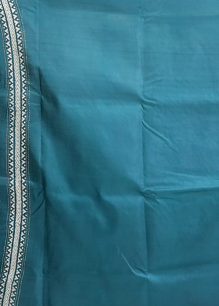 Green Handloom Kantha Stitch Pure Silk Saree With Blouse Piece