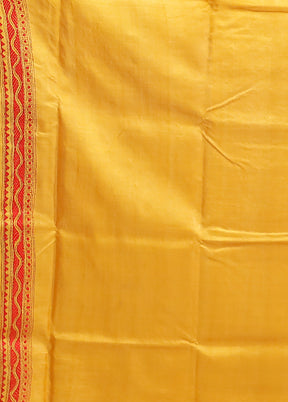 Yellow Handloom Kantha Stitch Pure Silk Saree With Blouse Piece