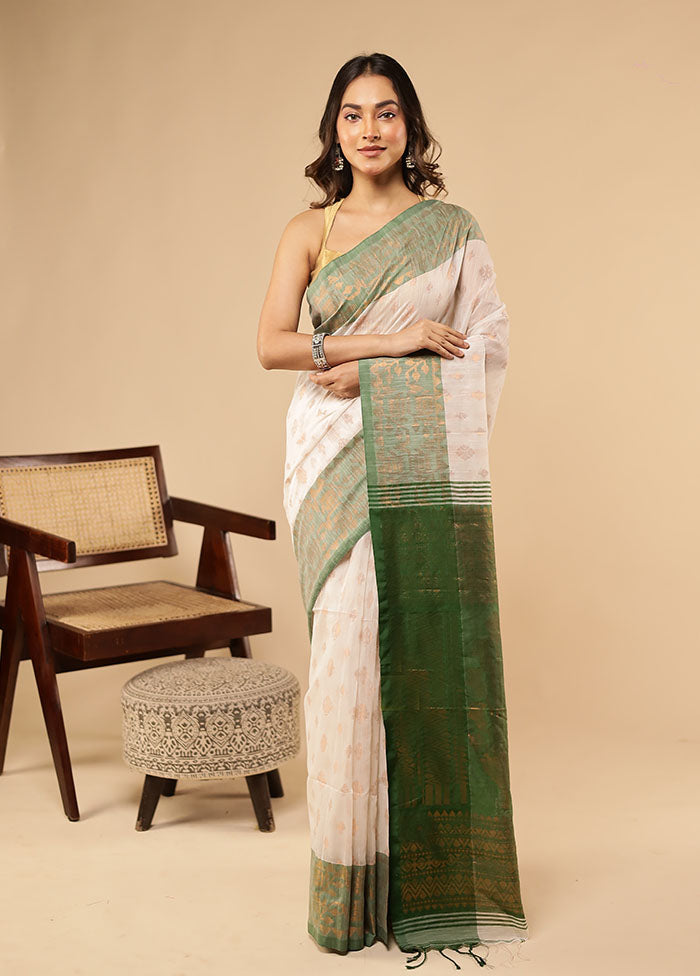 Cream Matka Silk Saree With Blouse Piece