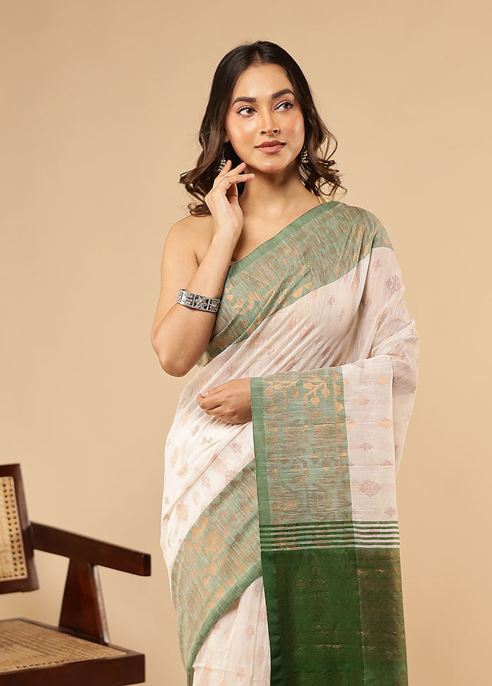 Cream Matka Silk Saree With Blouse Piece