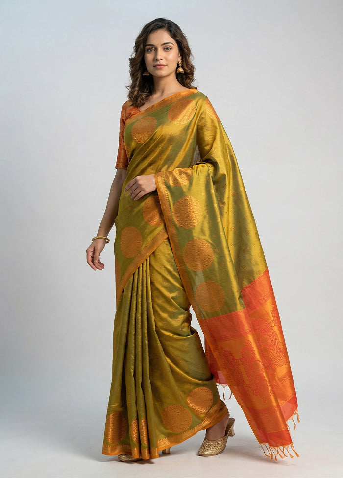 Green Kanjivaram Silk Saree With Blouse Piece